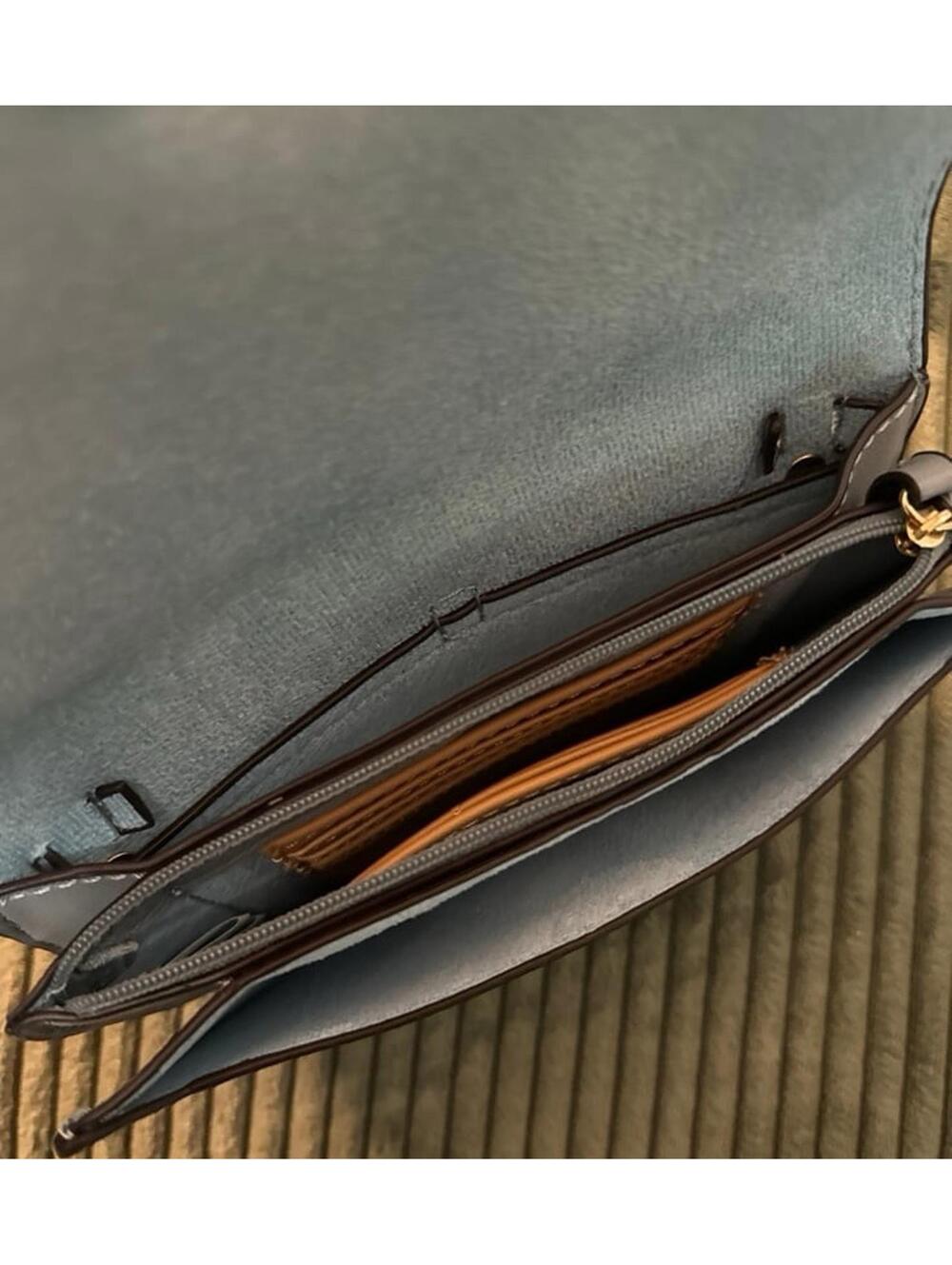 Crossbody Bag Purse Wallet. Pale Blue with Tan Strap. - Picture 5 of 5